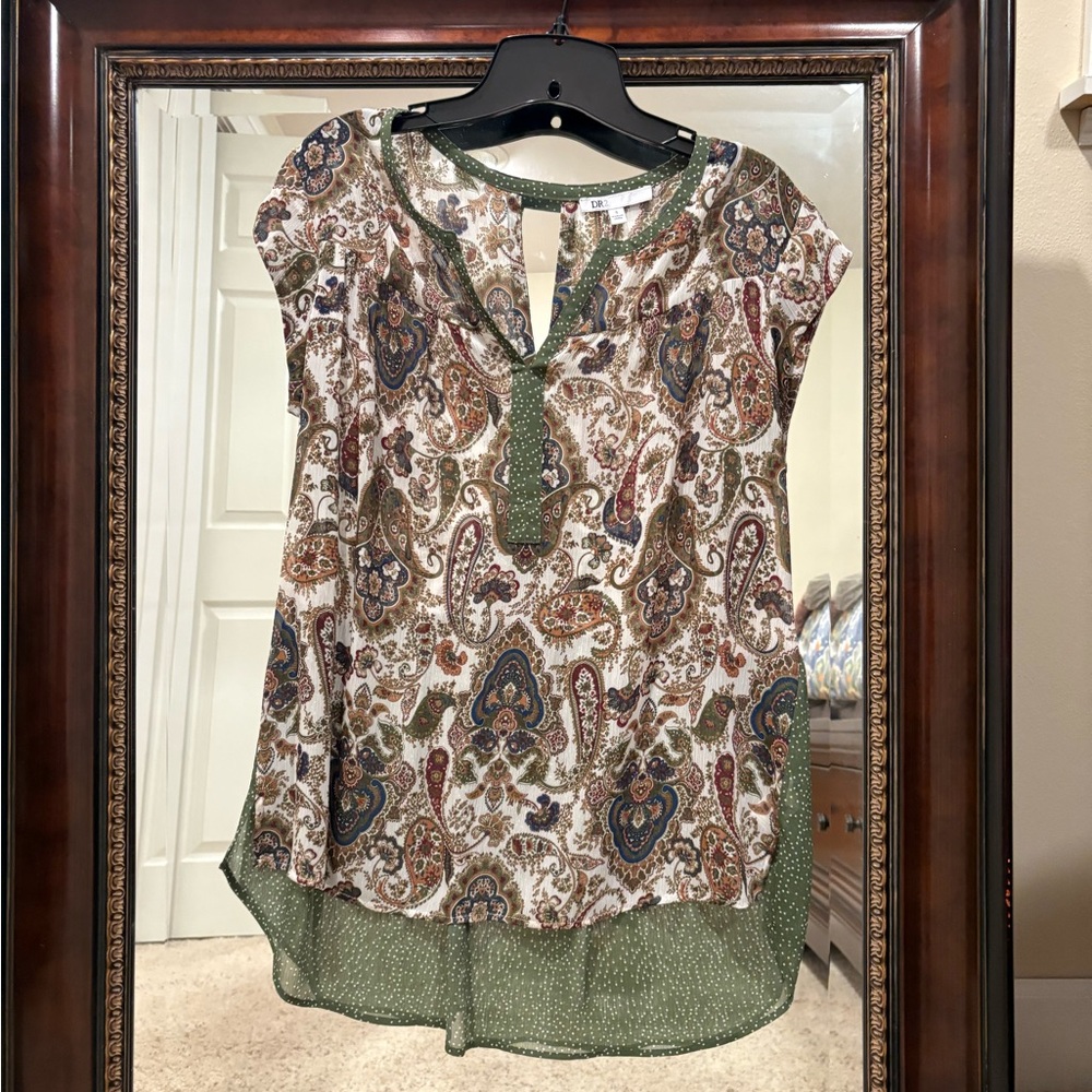 DR2 Paisley Print Blouse in Green and Brown